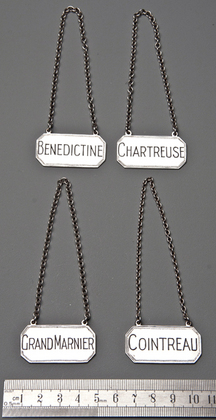 French Liqueur Sterling Silver Wine Labels (Set of 4) - Benedictine, Chartreuse, Cointreau, Grand Marnier